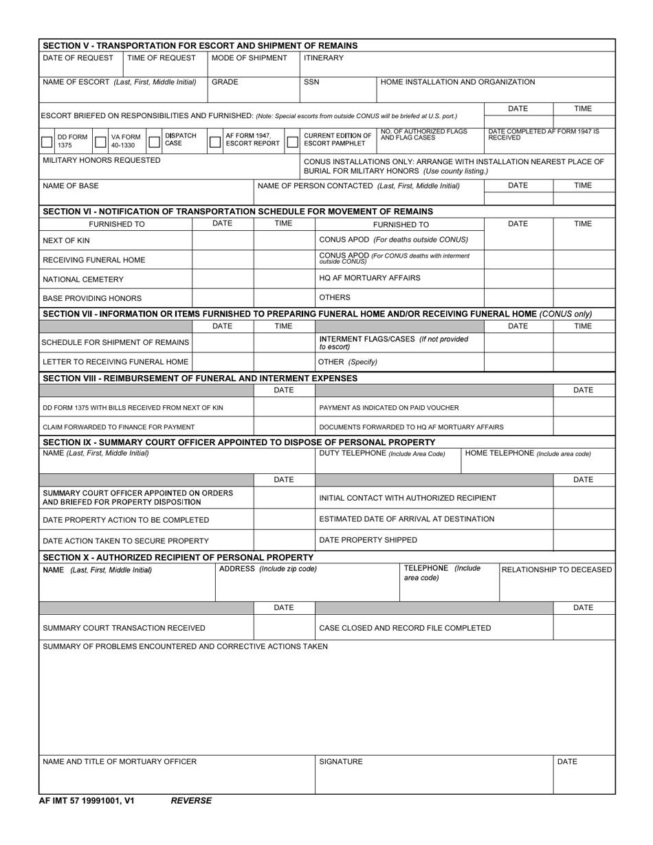 AF IMT Form 57 - Fill Out, Sign Online and Download Fillable PDF ...