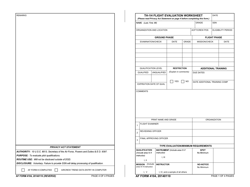 AF Form 4104 Th-1h Flight Evaluation Worksheet