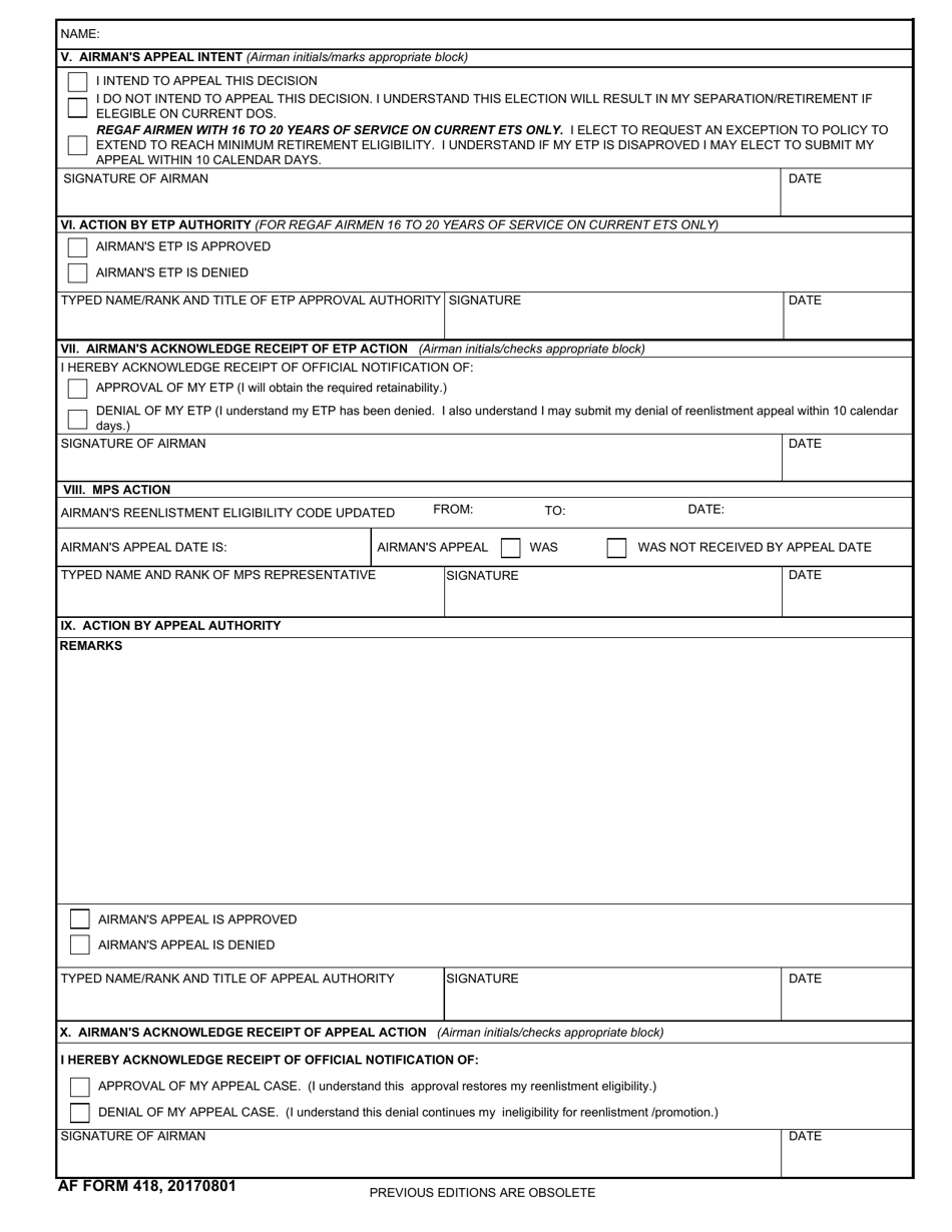 AF Form 418 - Fill Out, Sign Online and Download Fillable PDF ...