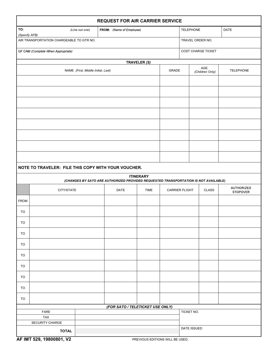AF IMT Form 529 Monthly Confinement Report and Victim / Witness Activity Concerning Inmate Status, Page 1