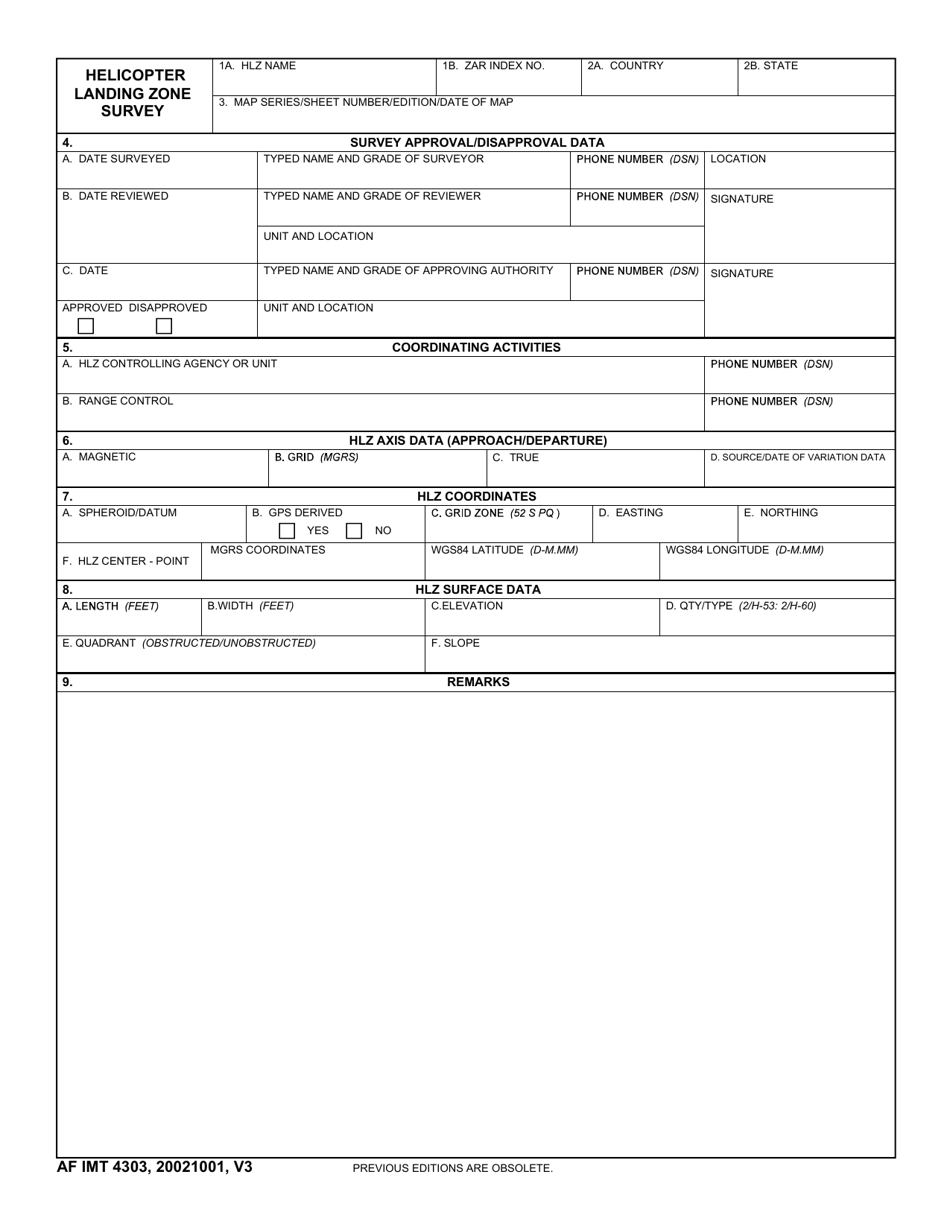 AF IMT Form 4303 Helicopter Landing Zone Survey, Page 1