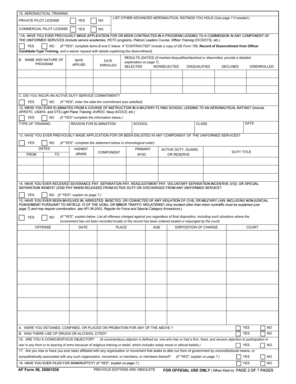 AF Form 56 Fill Out, Sign Online and Download Fillable PDF