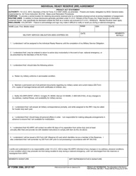Document preview: AF Form 3566 Individual Ready Reserve (Irr) Agreement