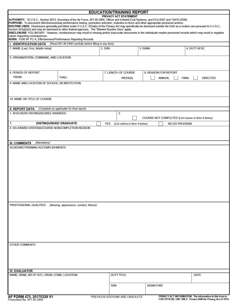 AF Form 475 Education / Training Report, Page 1