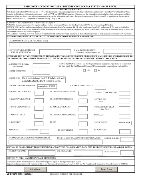 AF Form 3821  Printable Pdf