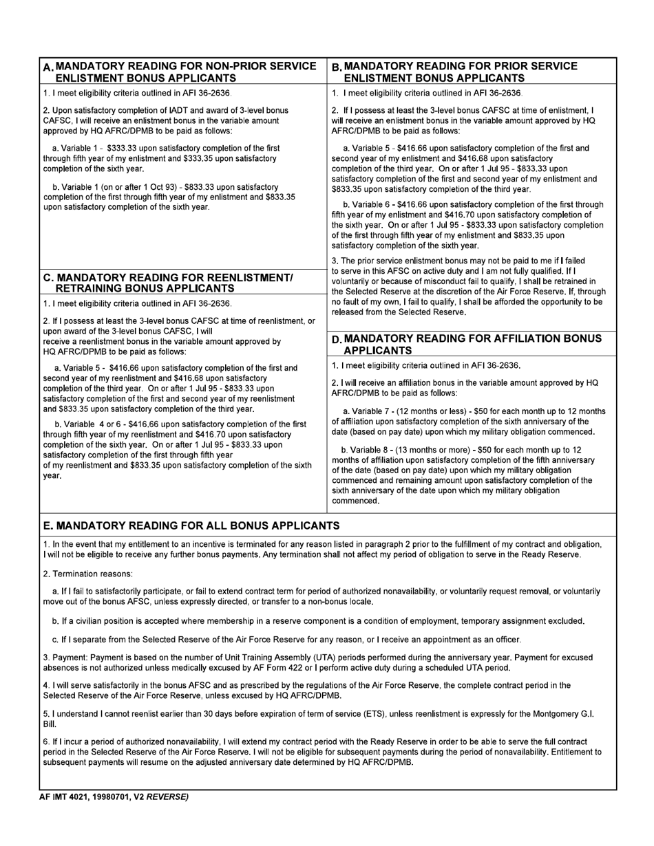 AF IMT Form 4021 - Fill Out, Sign Online and Download Fillable PDF ...