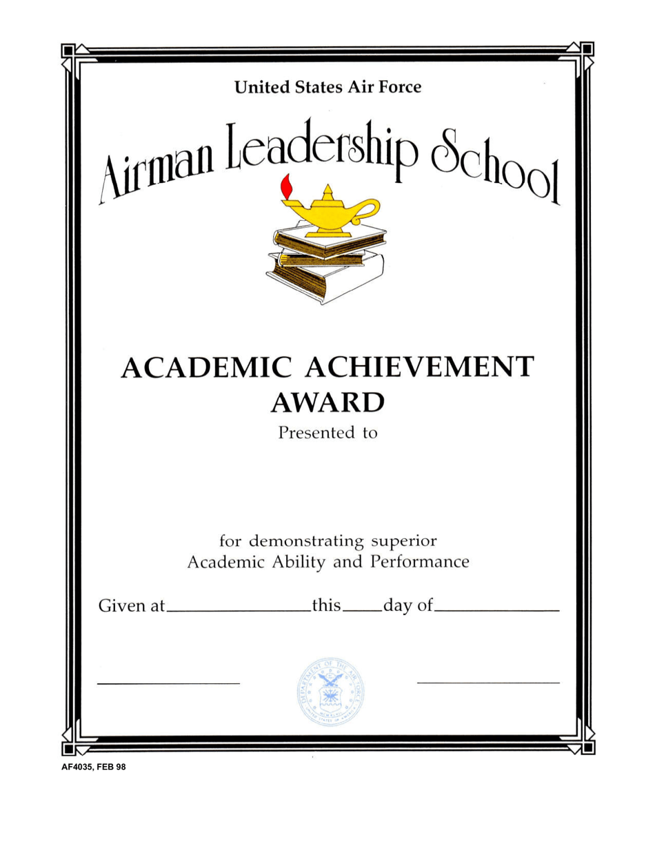 AF Form 4035 Airman Leadership School Academic Achievement Award, Page 1