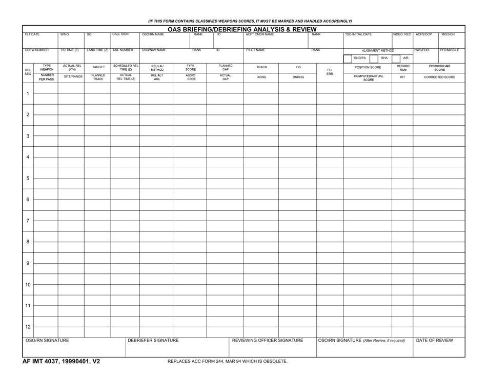 AF IMT Form 4037 Oas Briefing / Debriefing Analysis  Review, Page 1