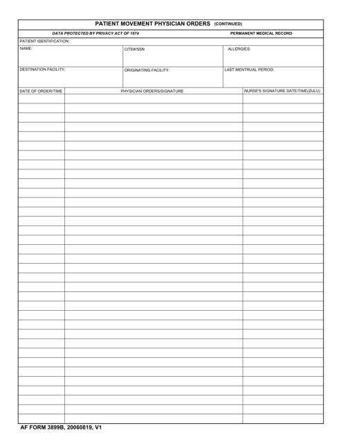 AF IMT Form 3899B Patient Movement Physician Orders