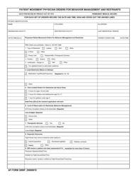 Document preview: AF Form 3899F Patient Movement Physician Orders for Behavior Management and Restraints
