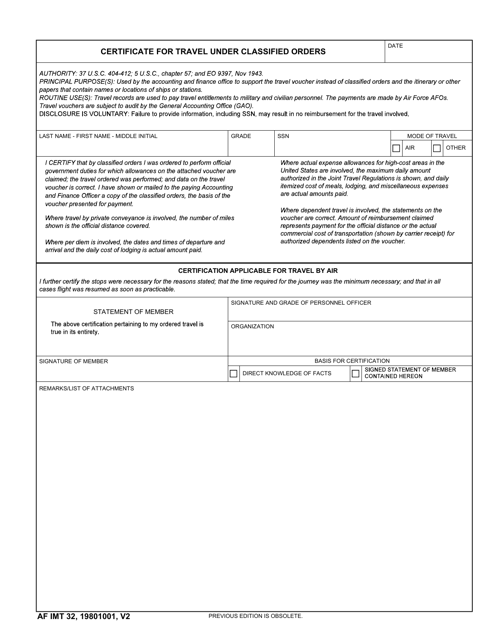 AF IMT Form 32  Printable Pdf