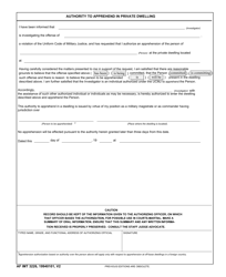 Document preview: AF IMT Form 3226 Authority to Apprehend in Private Dwelling