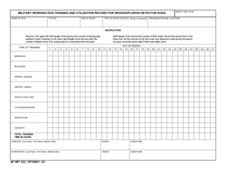 Document preview: AF IMT Form 323 Military Working Dog Training and Utilization Record for Drug/Explosive Detector Dogs