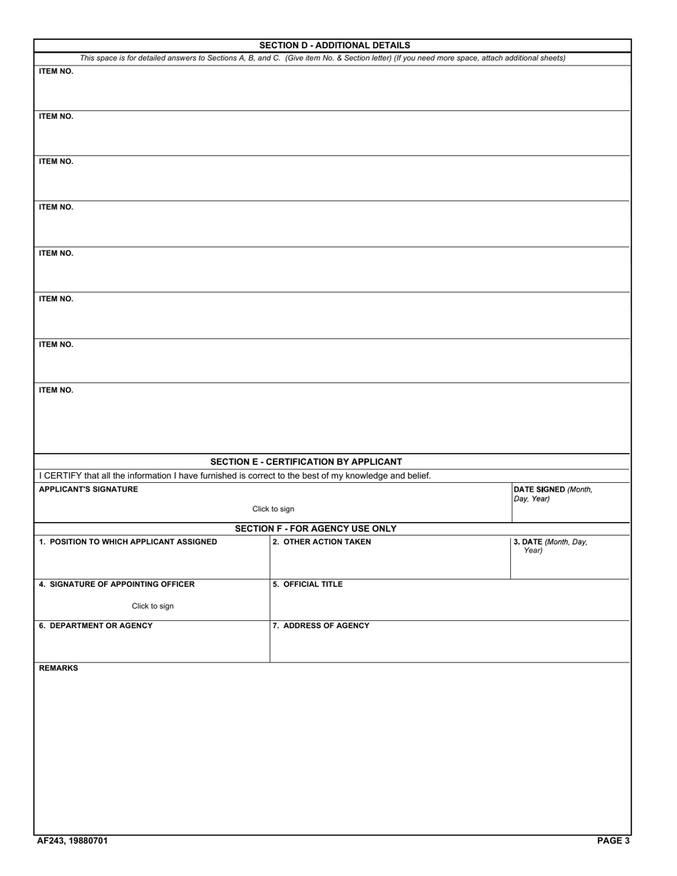 AF Form 243 - Fill Out, Sign Online and Download Fillable PDF ...