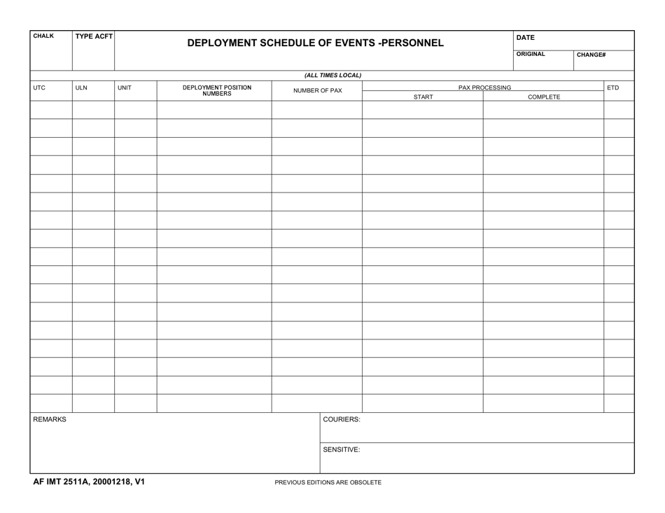 AF IMT Form 2511A Deployment Schedule of Events - Personnel, Page 1