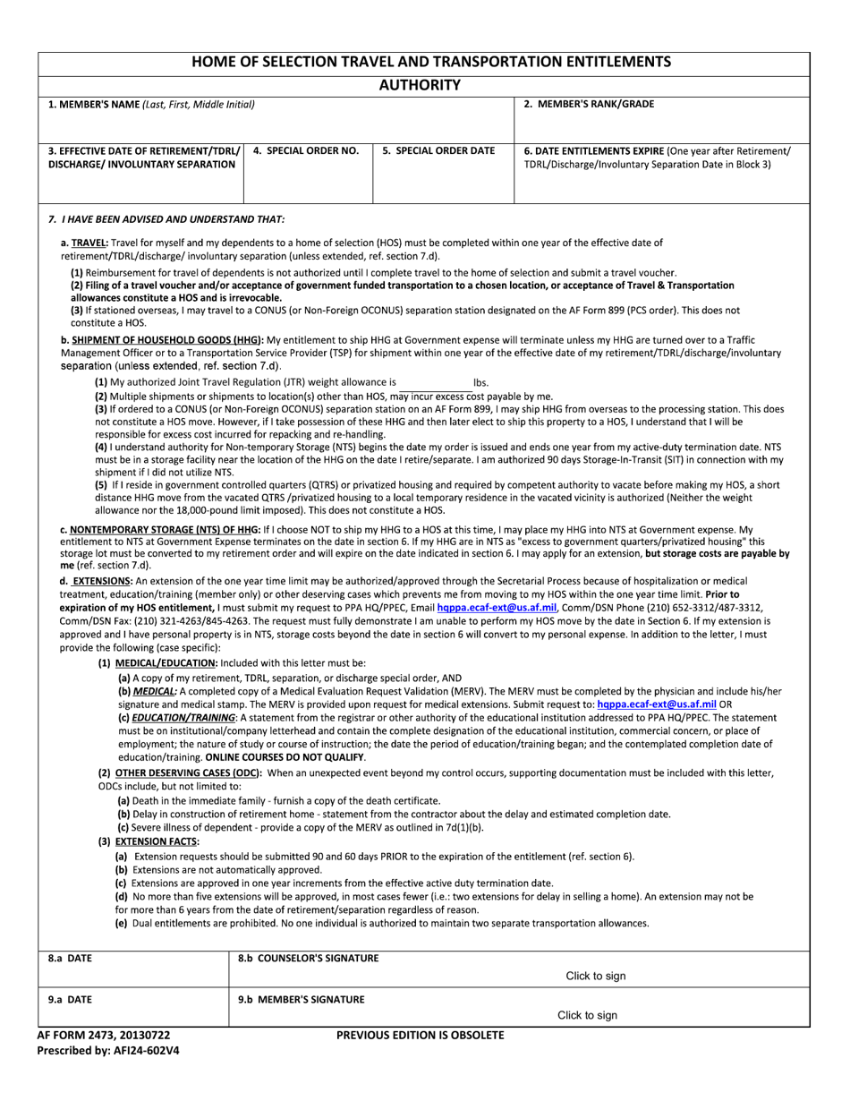 AF Form 2473 - Fill Out, Sign Online and Download Fillable PDF ...