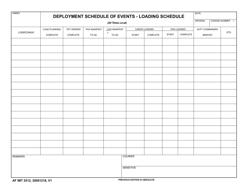 AF IMT Form 2512 Deployment Schedule of Events - Loading Schedule, Page 1