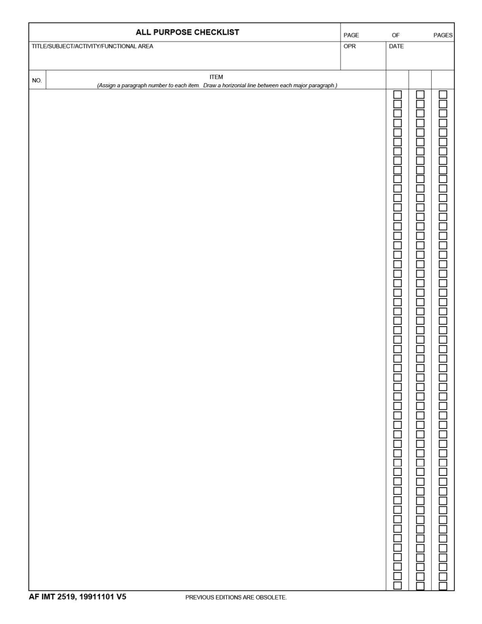 AF IMT Form 2519 All Purpose Checklist, Page 1