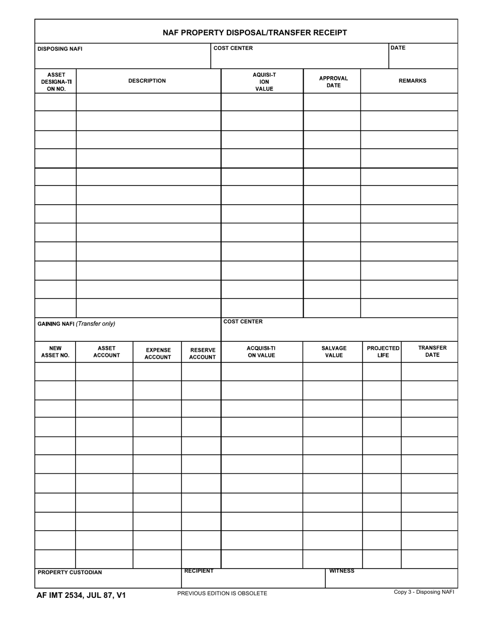 AF IMT Form 2534 NAF Property Disposal / Transfer Receipt, Page 3