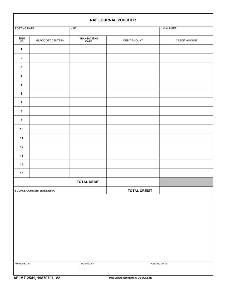 AF IMT Form 2541 - Fill Out, Sign Online and Download Fillable PDF ...