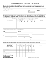 Document preview: AF Form 2549 Statement of Prior DoD NAF Civilian Service