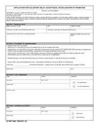 Document preview: AF IMT Form 3988 Application for Voluntary Delay, Acceptance, or Declination of Promotion