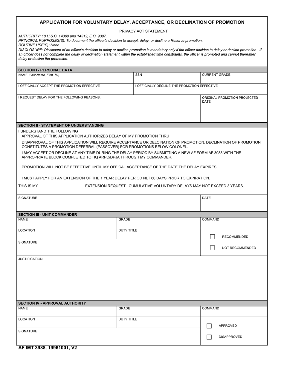 AF IMT Form 3988 - Fill Out, Sign Online and Download Fillable PDF ...