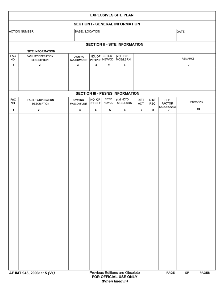 AF IMT Form 943 Explosives Site Plan, Page 1
