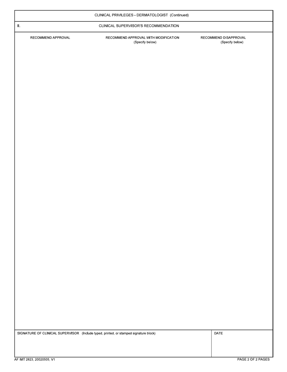 AF IMT Form 2823 Clinical Privileges - Dermatologist, Page 2