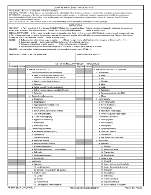 AF IMT Form 2825 Clinical Privileges - Radiologist