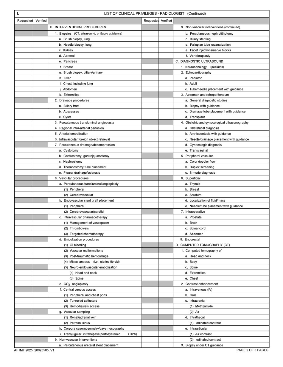 AF IMT Form 2825 Clinical Privileges - Radiologist, Page 2