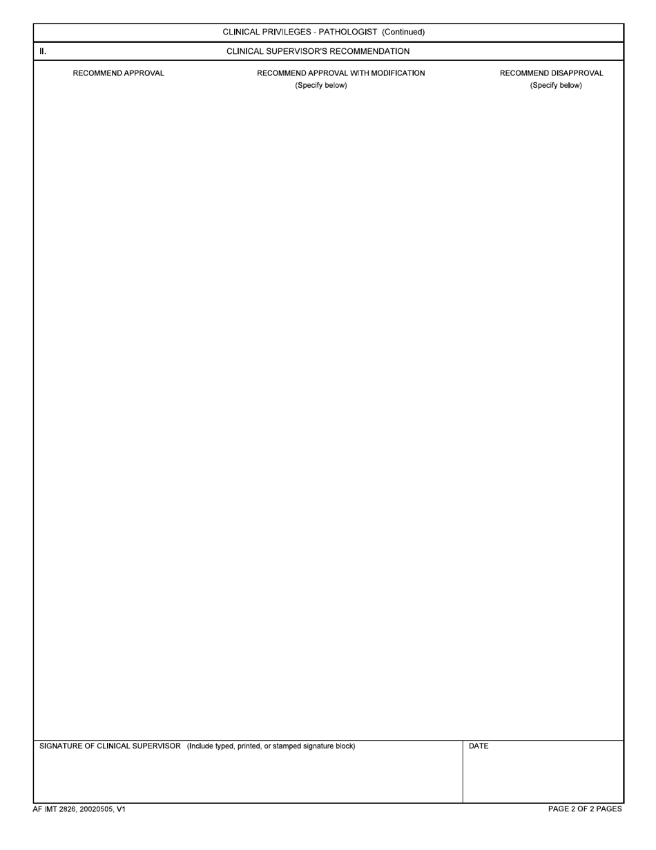 AF IMT Form 2826 Clinical Privileges - Pathologist, Page 2