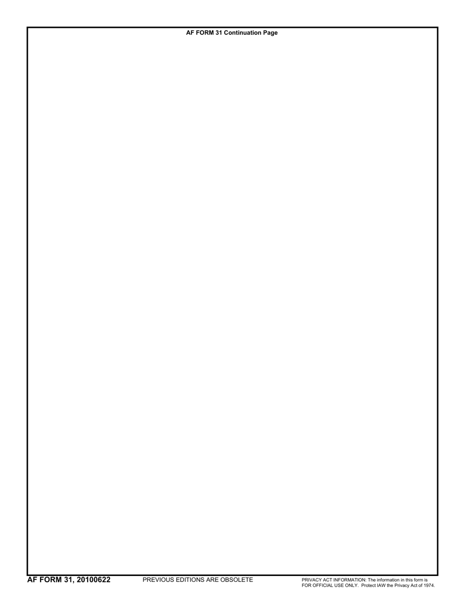 AF Form 31 Airmans Request for Early Separation / Separation Based on Change in Service Obligation, Page 2