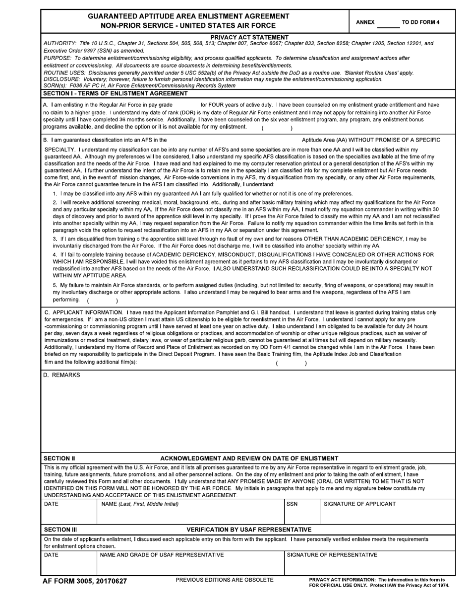 AF Form 3005 - Fill Out, Sign Online and Download Fillable PDF ...