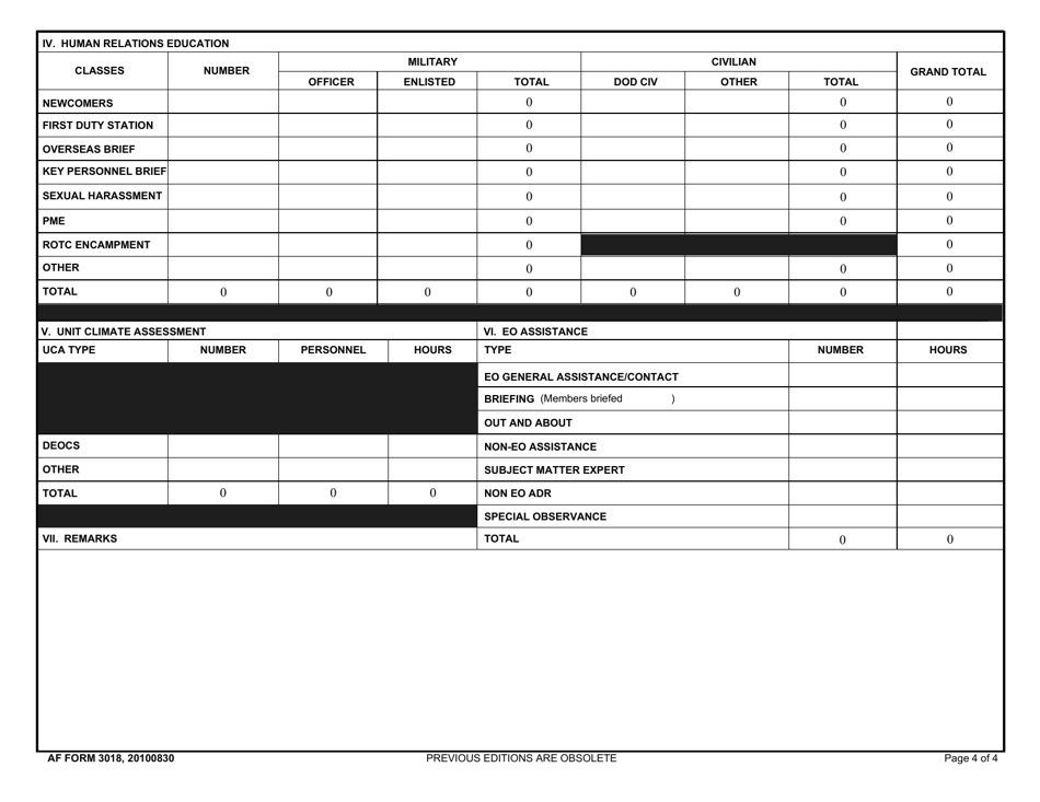 AF Form 3018 Military Equal Opportunity / Human Relations Education Summary, Page 4