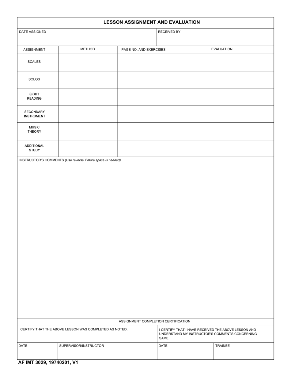 AF IMT Form 3029 Lesson Assignment and Evaluation (LRA), Page 1