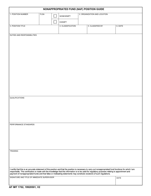 AF IMT Form 1702 Nonappropriated Fund (NAF) Position Guide