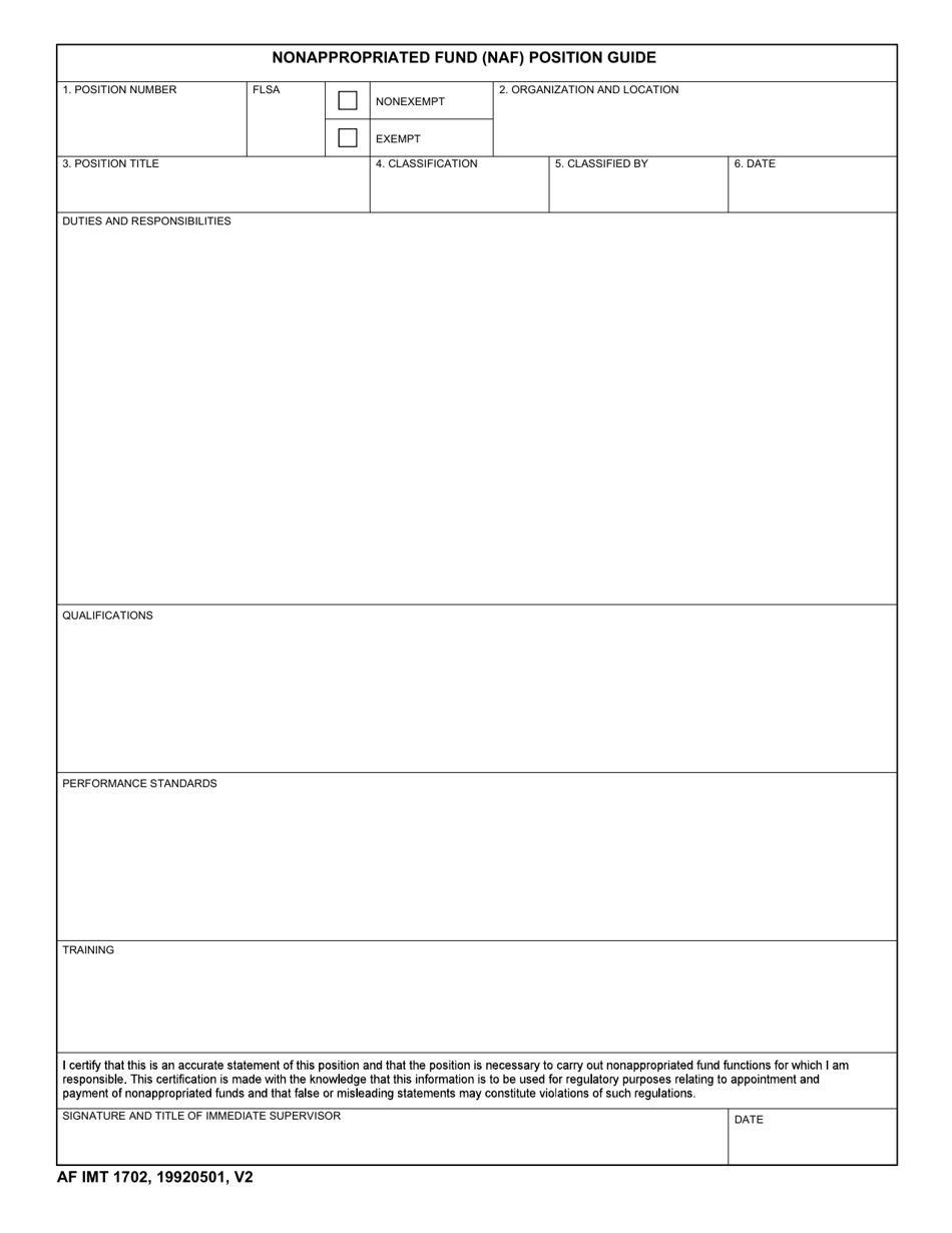 AF IMT Form 1702 Nonappropriated Fund (NAF) Position Guide, Page 1