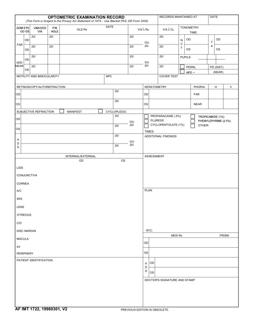 AF IMT Form 1722  Printable Pdf