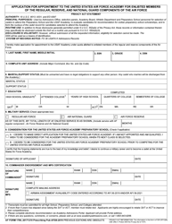 Document preview: AF Form 1786 Application for Appointment to the United States Air Force Academy Under Quota Allotted to Enlisted Members of the Regular & Reserve Components of the Air Force