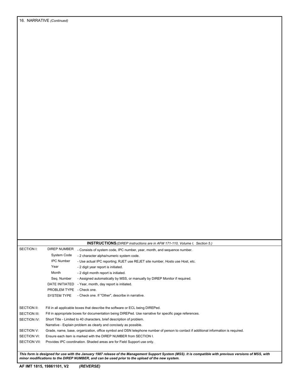 AF IMT Form 1815 Difficulty Report (Direp) Worksheet, Page 2