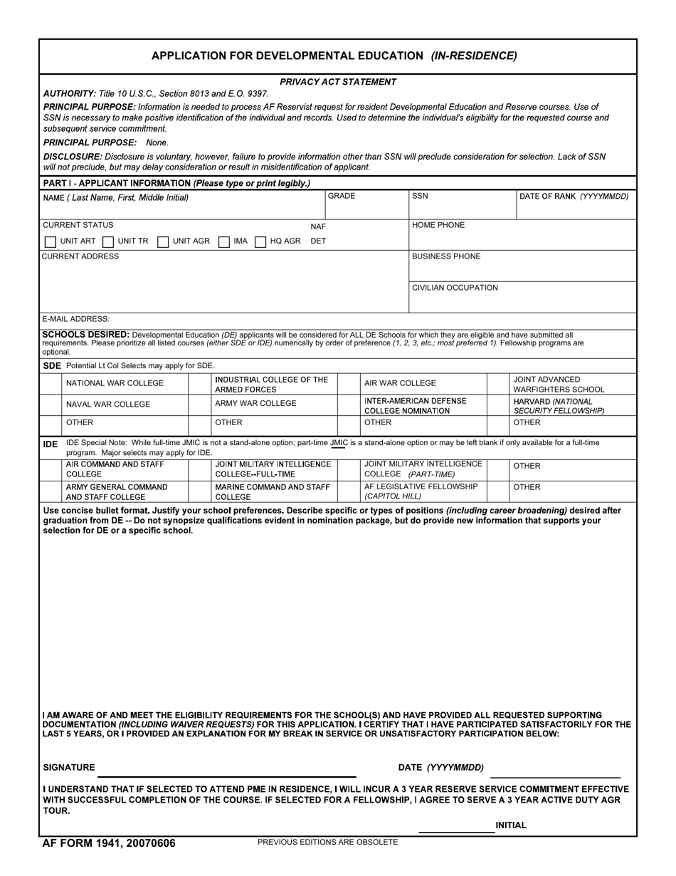 AF Form 1941 - Fill Out, Sign Online and Download Fillable PDF ...