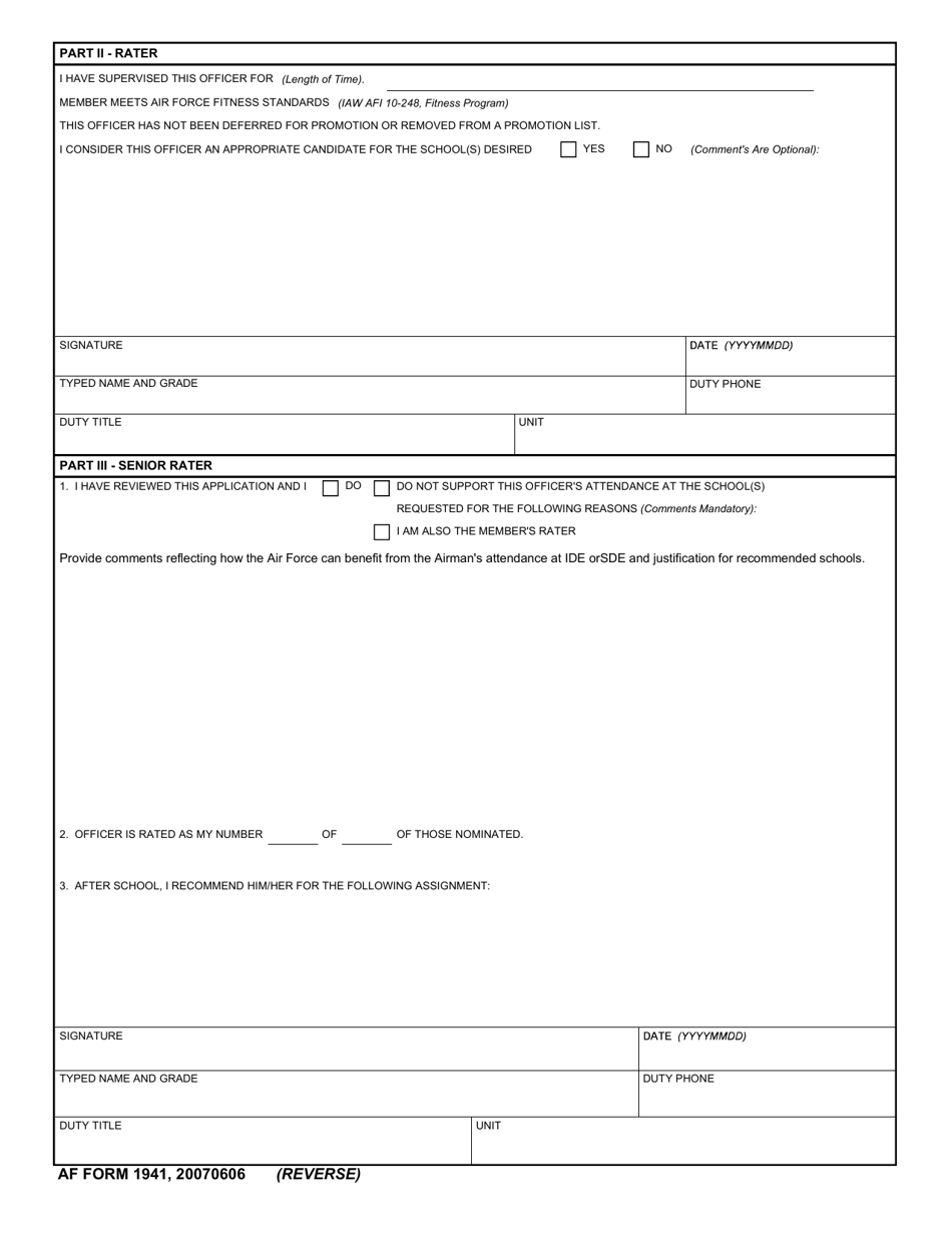 AF Form 1941 Application for Developmental Education (In-residence), Page 2