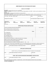 AF IMT Form 196 Arms Request Data for Parachutist Badge