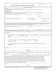 Document preview: AF Form 1969 Officer Uniform Allowance Certification