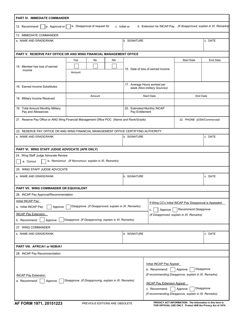 AF Form 1971 - Fill Out, Sign Online and Download Fillable PDF ...