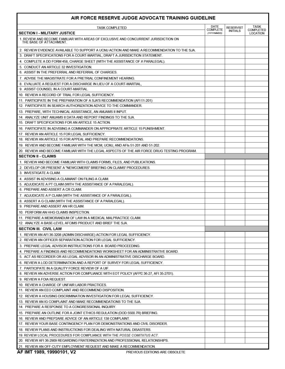 AF IMT Form 1989 - Fill Out, Sign Online and Download Fillable PDF ...