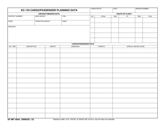 Document preview: AF IMT Form 4044 Kc-135 Cargo/Passenger Planning Data