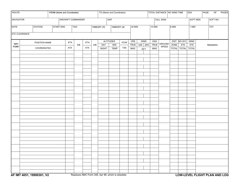 AF IMT Form 4051 Low-Level Flight Plan and Log, Page 1