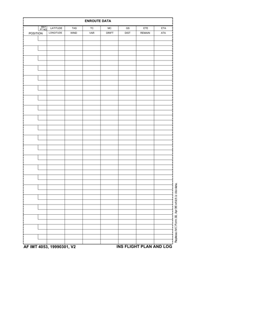 AF IMT Form 4053 Kc-135 Load Planning Worksheet (11-1/2" X 22")